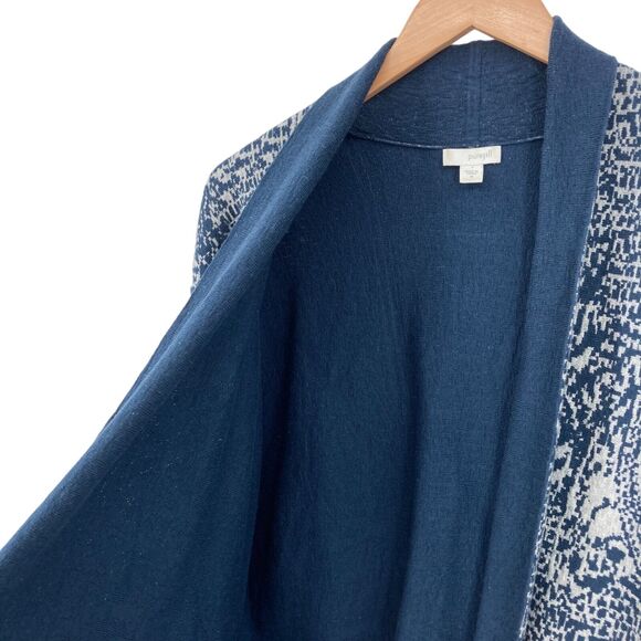 Pure Jill Cardigan Sweater Womens Medium Blue White Geo Print Cotton Open Front - Picture 11 of 16